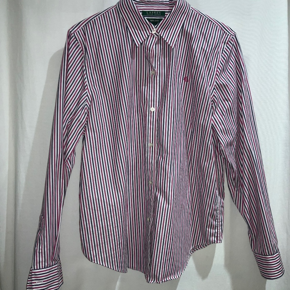 Lauren Ralph Lauren button front shirt Sz L striped